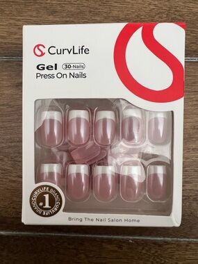 CurvLife NWT Pink Shimmer French manicure Square 30-ct Press-on Gel Nails